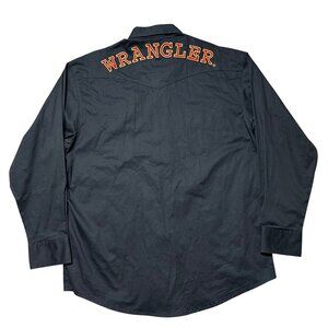 Wrangler Mens Sz L Western Button-Up Long Sleeve Shirt With Embroidered Logo